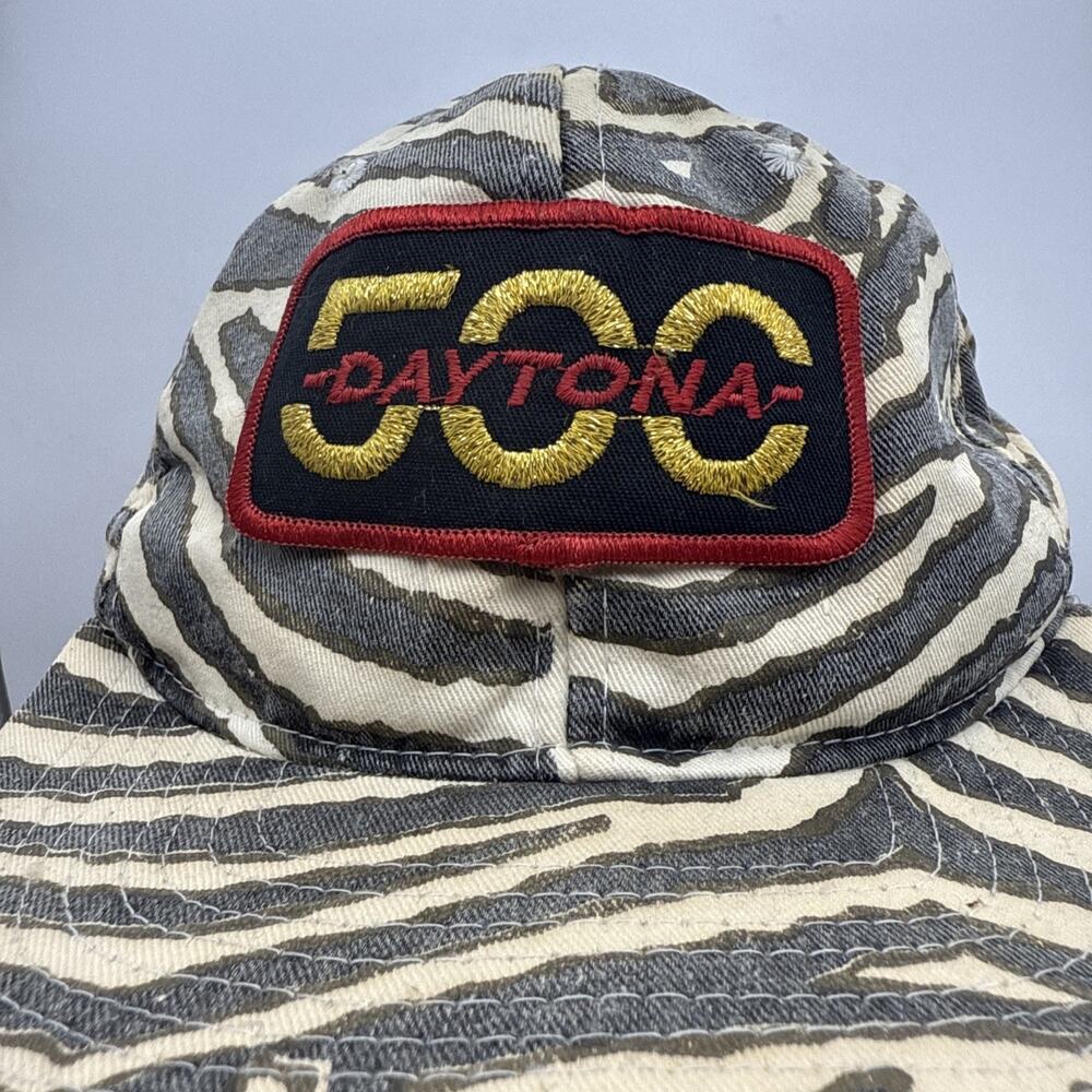 Vintage 1992 Daytona 500 NASCAR Racing Colorful Zebra Striped Snapback Hat Rare